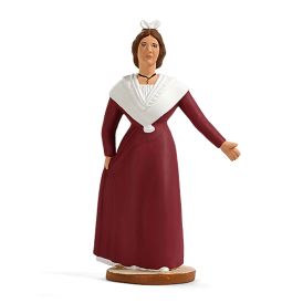 Santon danseuse de début de farandole en robe rouge et fichu blanc, création du santonnier Arterra