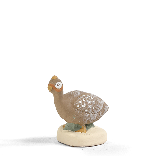 Santon Pintade au plumage brun tacheté, animal de basse-cour pour crèche de Noël, création du santonnier Arterra