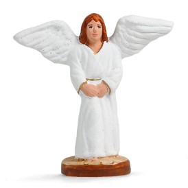 Santon de Provence d'un ange debout en robe blanche avec ailes déployées, figurine du santonnier Arterra pour la crèche de Noël.