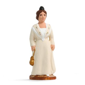 Santon de Provence d'une Arlésienne en robe ivoire et châle brodé, santonnier Arterra pour crèche de Noël